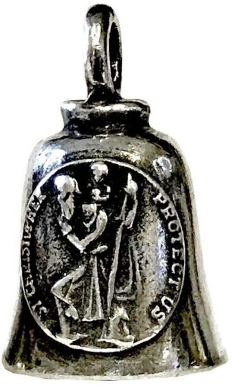 8374 The Gremlin Bell St Christopher Pewter Good Luck Charm with Pouch
